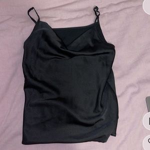 black satin cowl neck top